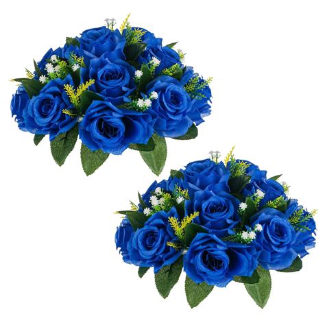 2pcs Royal Blue Fake Flowers Plastic Floral Ball 15 Heads Artificial ...