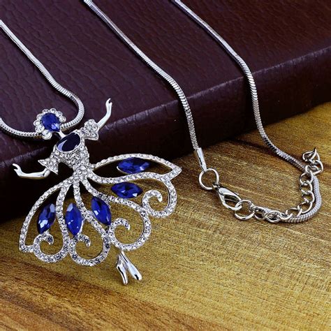 Doll Crystal Blue Silver Western Party Sweater Long Chain Necklace – ZIVOM
