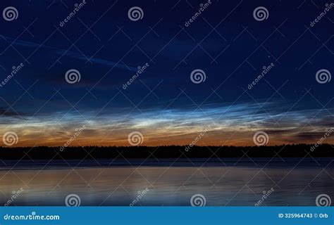 Lake at Night, Sky with Stars, Reflection in Water, Noctilucent Clouds Stock Image - Image of ...