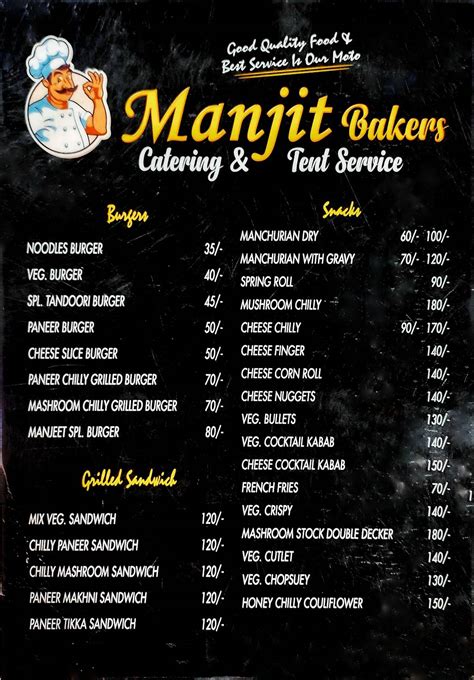Menu at Manjit Bakery & Restaurant Best Kitchen Training Centre, Bakery ...