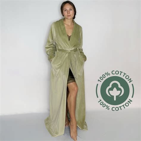Floor Length Robe From Organic Cotton Velvet Dressing Gown - Etsy
