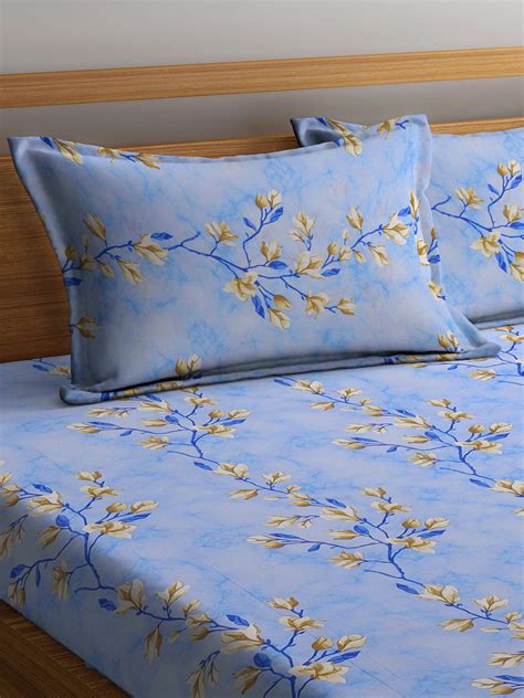 Klotthe Multicolor Floral 400 TC Pure Cotton Fitted Double Bedsheet wi ...