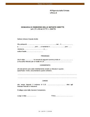 IN CARTA LIBERA All Agenzia Delle Entrate DOMANDA DI RIMBORSO DELLE ...