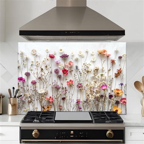 Wildflower Tempered Glass Backsplash Tiles - Flower Kitchen Backsplash ...