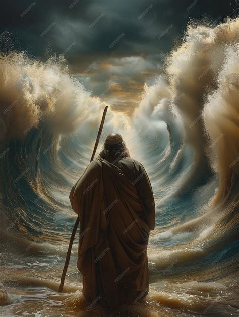 Premium Photo | Portrait of the biblical back view of Moses dividing ...