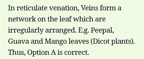 2. Which of these is not true about reticulate venation?a. no distinct ...