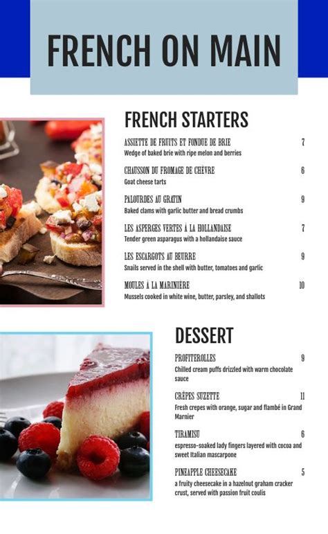 French Restaurant Menu Sample 的图像结果