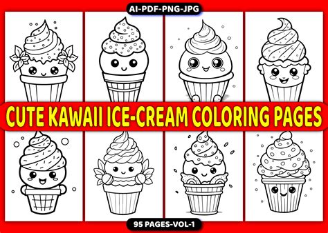 Kawaii Cute Ice Cream Coloring Pages