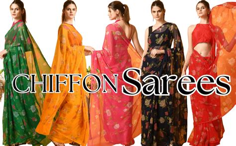 Buy House of Chiffon Sarees For Women Flower Printed Chiffon Saree With ...