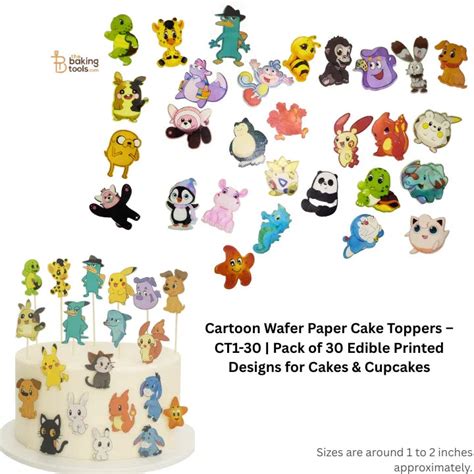 Edible Cartoon Wafer Paper Toppers for Cakes – Pack of 30