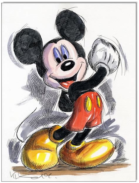 Mickey Mouse II - 24 x 32 cm - Original Federzeichnung farbig ...