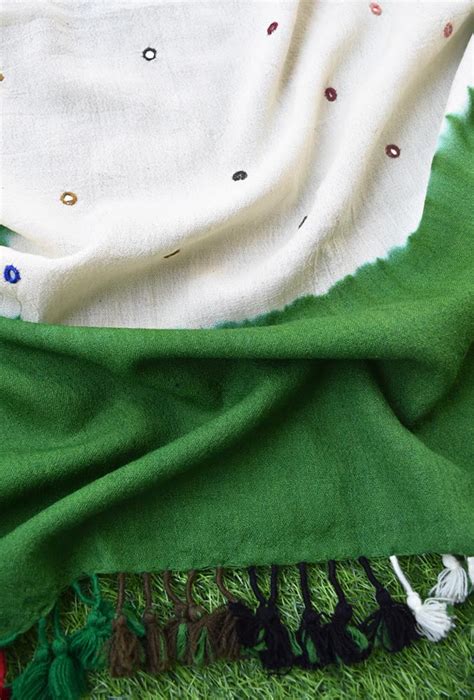 Hand woven Kutch Merino Wool Stole with Mirror work and tassels ...