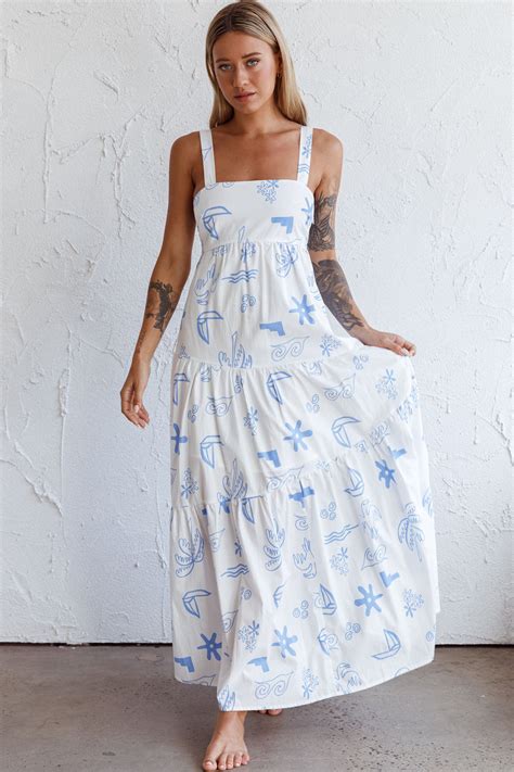 Shop the Indianna Square Neckline Maxi Dress Printed White