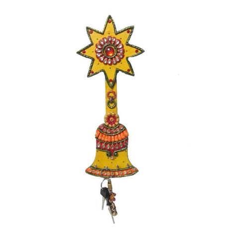 "Bell Key Hanger": Yellow Craft (14x6x1) by Ecraft India | ArtZolo.com