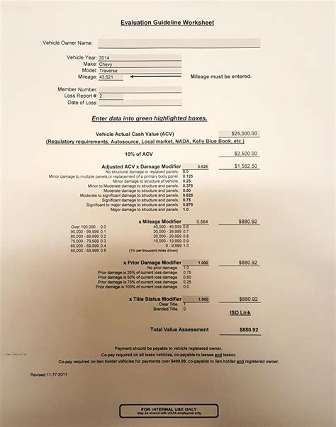 USAA Evaluation Guideline WorkSheet 17c Diminished Value – Appraisal ...