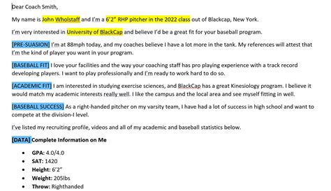 Free College Baseball Recruiting Email Template