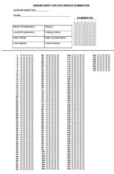 Civil Service Exam Sample Answer Sheet - Practice Template - Studocu