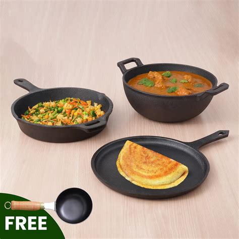 Buy Pre-seasoned Cast Iron Cookware Set:Kadai+Tawa Online @ Best Price ...