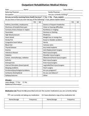 Fillable Online Outpatient Rehabilitation Medical History Fax Email ...