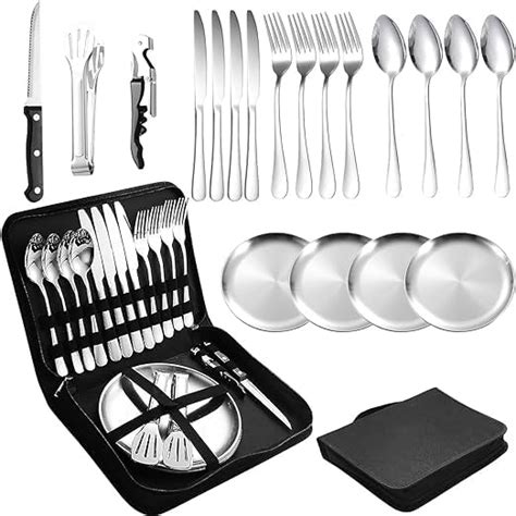 waqif Camping Silverware Set with Case, 20 Pcs Camping Mess Kit with ...