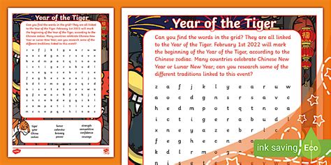 Year of the Tiger Word Search | Parents Teaching Puzzle