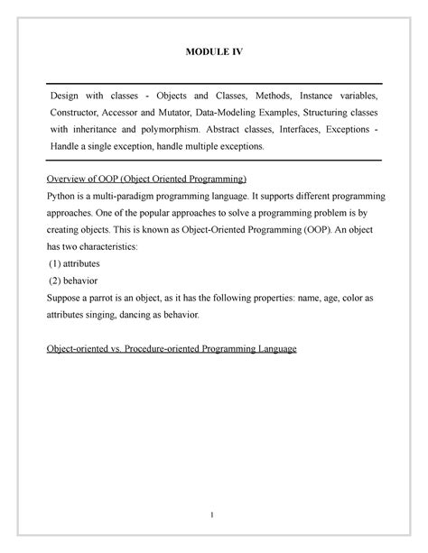Mod4 - CLEAR AND IMPORTANT POINTS. - MODULE IV Design with classes ...