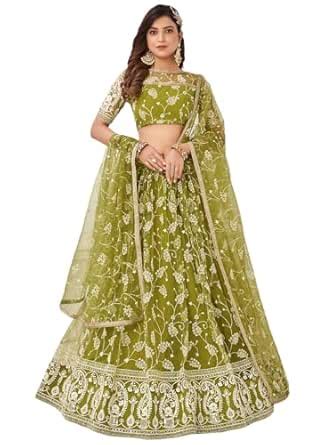 Zeel Clothing Women Embroidered Soft Net Semi-Stitched Lehenga Choli ...