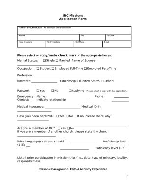 IBC Missions Application - Immanuel Bible Church Doc Template | pdfFiller