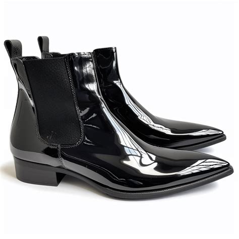Black Patent Leather Aloisio Slip On Pointed Chelsea Boots – Costoso ...