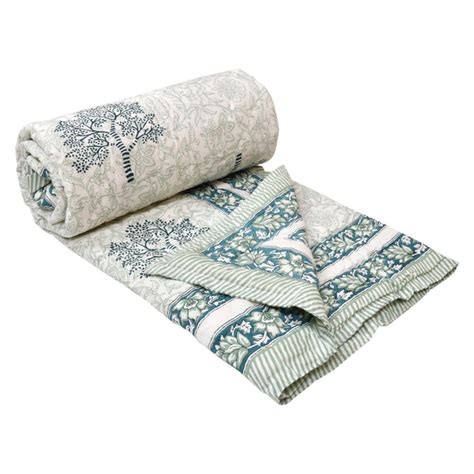Cotton Single Size Quilt Hand Block Print for Light Winters (150x225 c ...