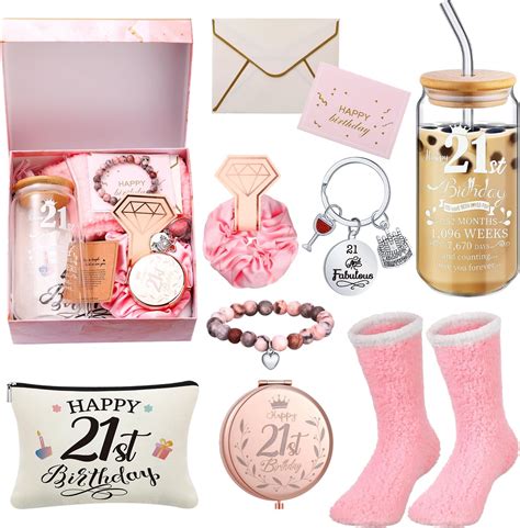 Amazon.com: Yungyan 9 Pcs 21st Birthday Gifts for Her Bday Gift Basket ...