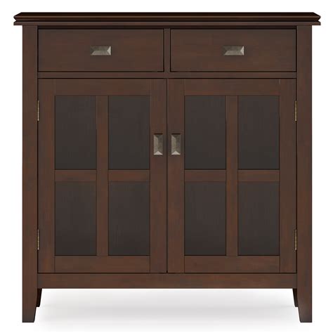 Simpli Home Artisan 36"W Solid Wood 2-Shelf Entryway Storage Cabinet with 2 Drawers and Glass ...