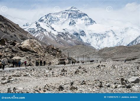 Trekkers at the North Face of Mount Everest Base Camp Stock Image ...