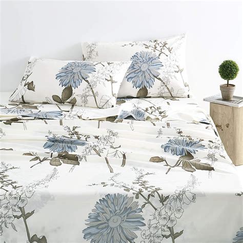 Amazon.com: Lady Ann 100% Cotton Floral Queen Sheets Deep Pocket, Blue ...