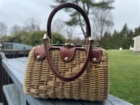 Vintage 1950s Wicker Leather Purse Hand Made British … - Gem