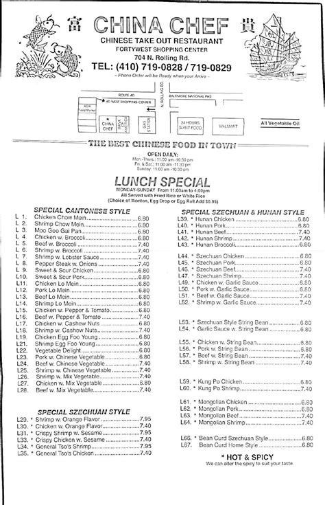 Menu at China Chef restaurant, Catonsville, 704 Rolling Rd.