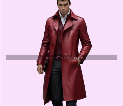 Red Leather Trench Coat Men