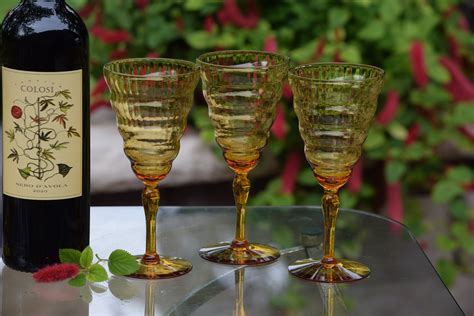 7 Vintage Amber Wine Glasses, Utility Glass ~ Cambridge Amber ~ c 1929 ...