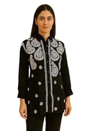 Buy KURTIVERSE Women’s Chikankari Hand-Embroidered Rayon Short Kurti ...