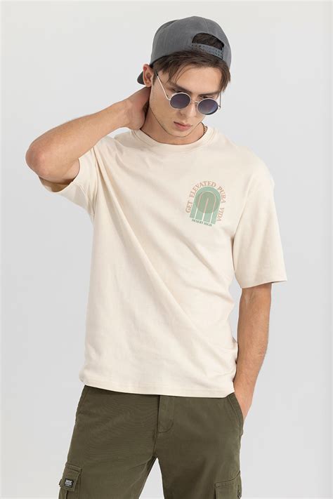 Buy Men's Get Elevated Cream Oversized T-Shirt Online | SNITCH