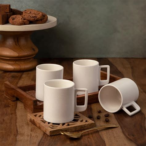Eco Cozy Ceramic Tea Cup Set of 4 (140 ml) – White | Bodhi House