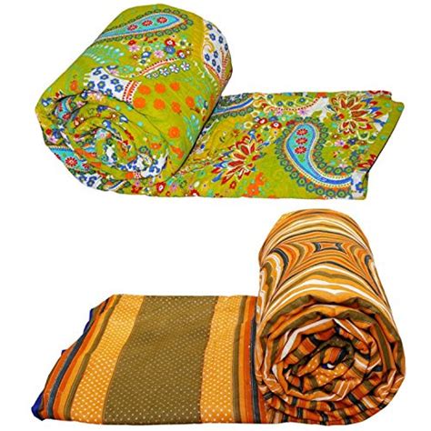 Buy Gomati Ethnic Home Furnishing Gold Print Hand Block Cotton Double ...