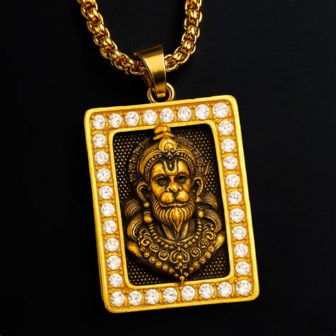 Vrishta Hanuman Ji Diamond-Cut Border 22K Gold Plated Chain Pendant