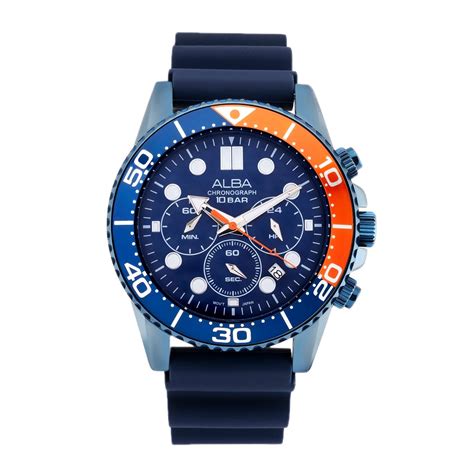 Alba AT3J45X1 Cobalt Blue Dial With Blue+Orange Bezel Chronograph – The ...