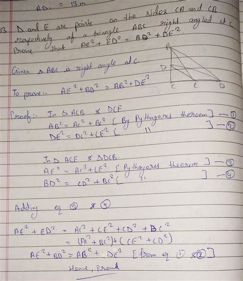 D and E are points on the sides CA and CB respectively of a triangle ...
