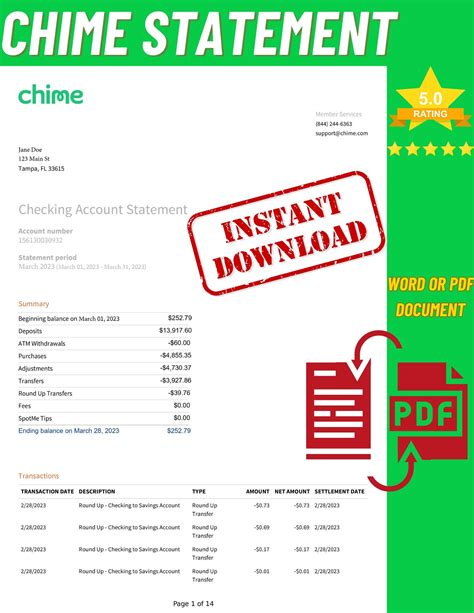 CHIME Editable Bank Statement Template INSTANT DOWNLOAD - Etsy
