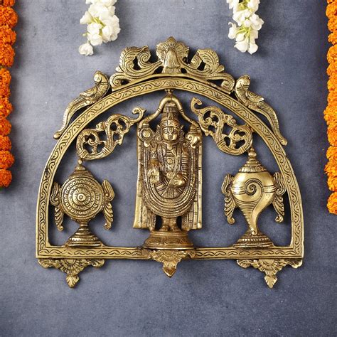 Buy Brass Tirupati Balaji wall hanging with Shankh and Chakra 12 ...