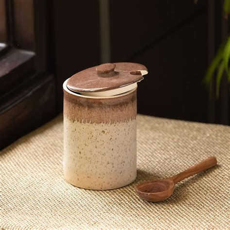 Buy ExclusiveLane Ceramic Pickle Jars for Dining Table with Spoon & Lid ...