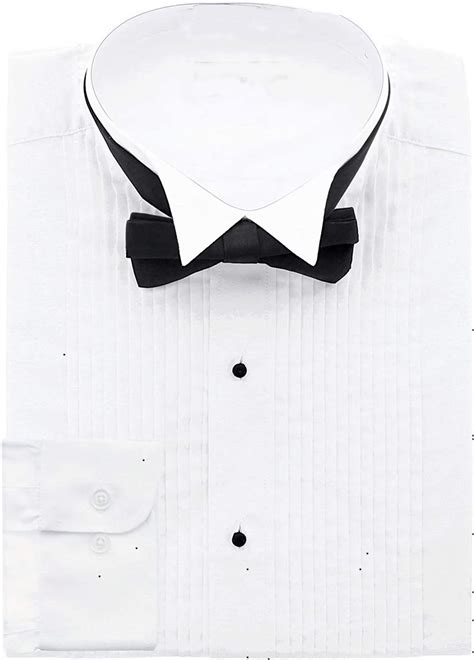 Men's Pleated Tuxedo Dress Shirt Wing Tip Collar Long-sleeve Button ...