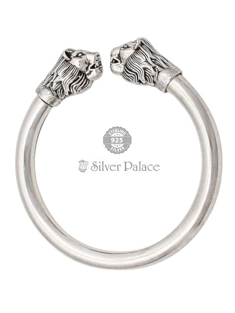 92.5 Sterling Silver Double Head Elephant With Floral Engraving Kada ...